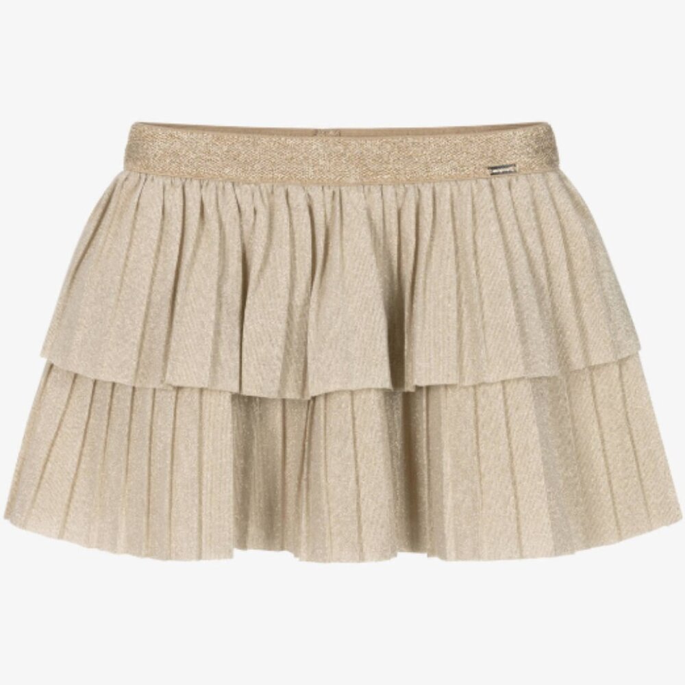Mayoral Girls Gold Pleated Glitter Skirt Champagne Tiered Size 36m